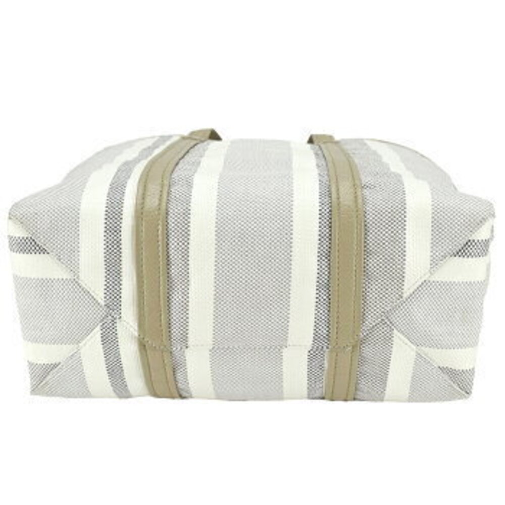 Balenciaga BARBES Tote Bag Leather Canvas Beige Tan Striped Shoulder - Picture 5 of 6